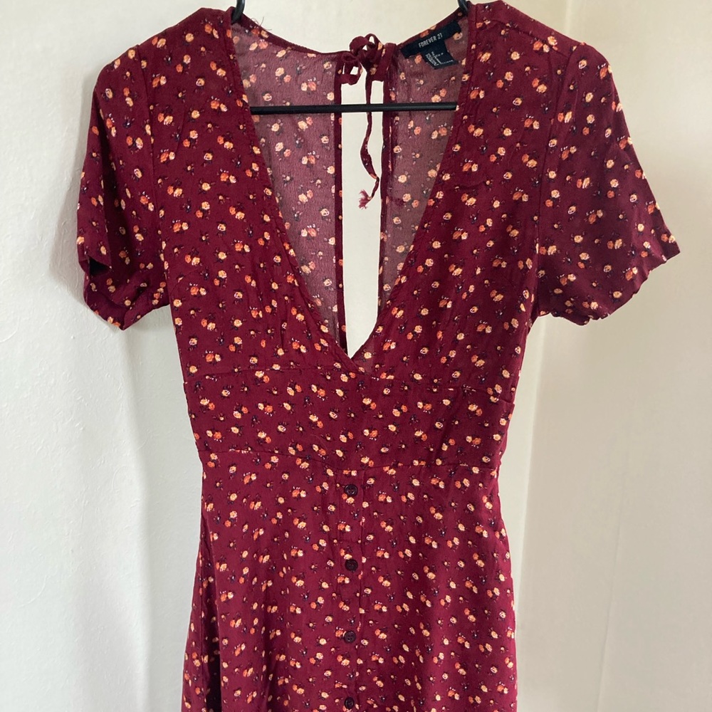 Extra small maroon floral skater wrap dress from f21